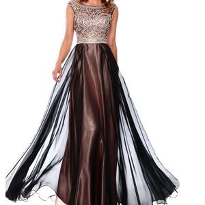 Brown/pink prom a-line dress; style no. 61018